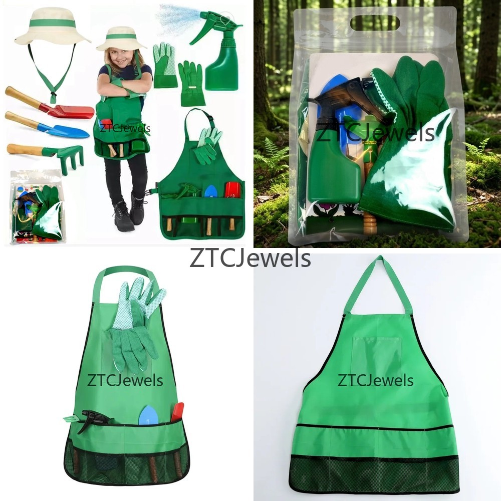 Kids Garden Apron Tool Set wit - огляд і ціна Gardening Tools Girls