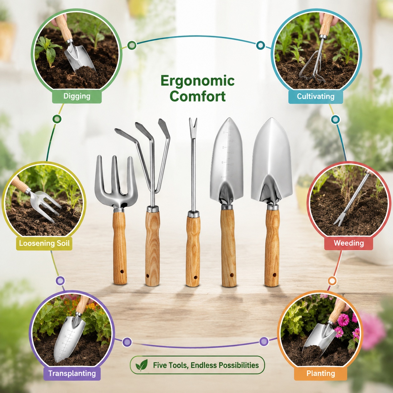 5Pcs/Set Mini Garden Tool Set  - огляд і ціна Spade Digging Fork